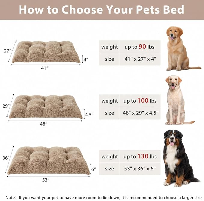 BFPETHOME Dog Bed for Large Dogs, Plush Kennel Pad for Sleeping &Ease Anxiety, Washable Mats with Anti-Slip Bottom - 53 x 36 inch