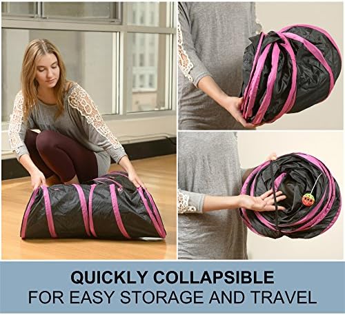 Cat Tunnel - Collapsible 3 Way Quatrefoil Play Toy - Tube Fun for Rabbits, Kittens, and Dogs - Quatrefoil Navy/White