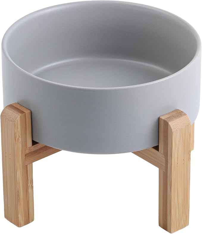 Grey Raised/Elevated Ceramic Dog Bowl for Medium Large Sized Breeds,Large Dog Food Water Bowl with Stand,8 in Non Slip Heavy Weighted 1800ml/ 7.6 Cups/60 OZ