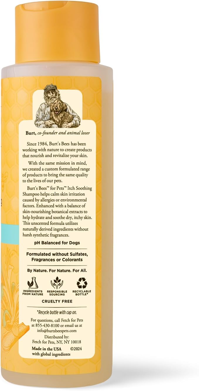 Burts Bees for Pets Itch Soothing Dog Shampoo, Honeysuckle, 16 Fl Oz, 6-Pk | Honeysuckle and aloe, pH-balanced formula, 95%+ natural origin, no sulfates or fragrances