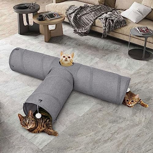 Ownpets 12" Large Cat Tunnel 3-Way T-Shape Oxford Fabric for Large Cat