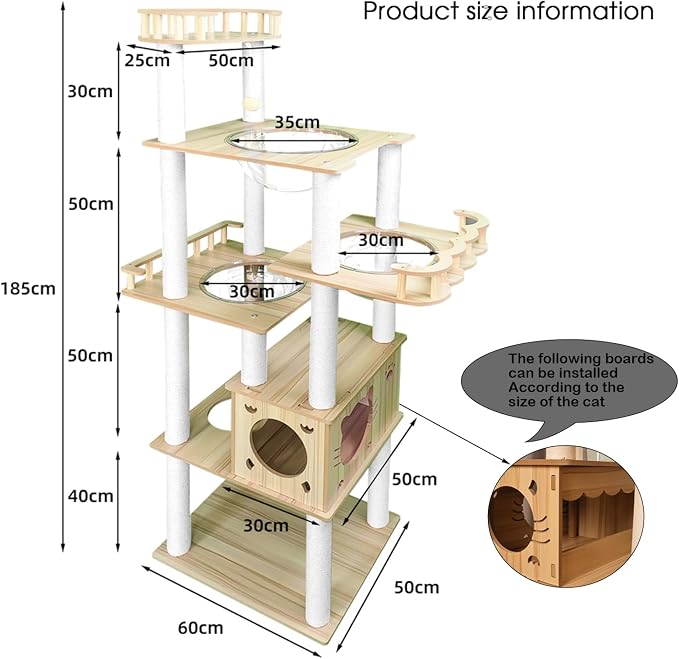 Yinanroa 73-Inch Cat Tower for Multiple Cats, Cat Tower for Large Cats, Slim, Stable, Freestanding, Popular,Prevents Cats from Falling, Space Saving, Wooden Cat Tree. 20lb (8782)