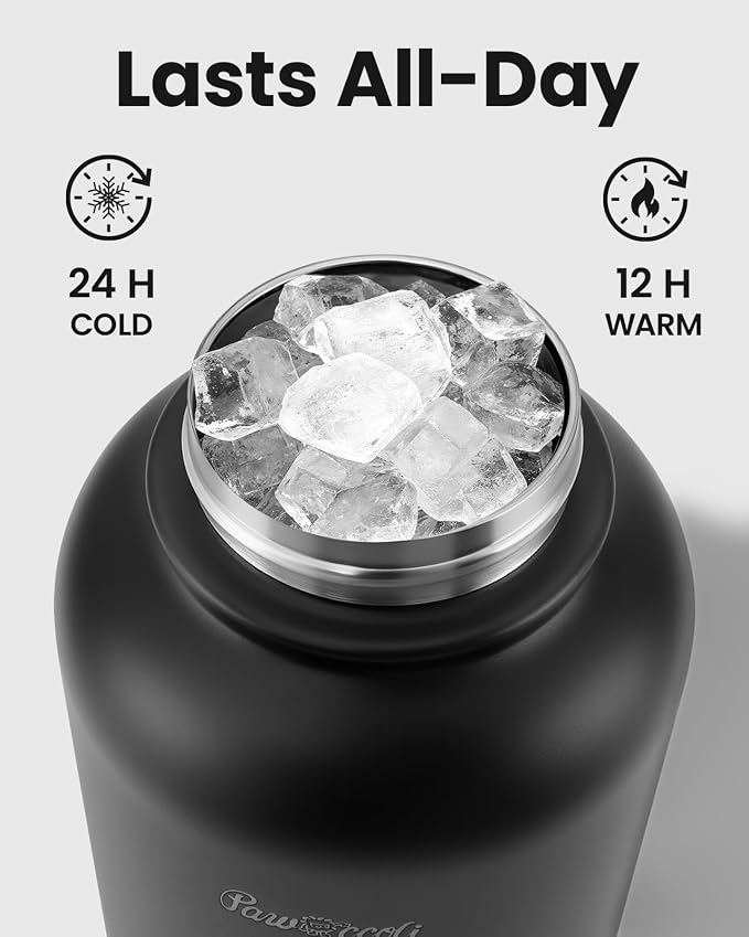 34oz Dog Water Bottle, Stainless Steel Dog Water Bottle Dispenser with Detachable Food & Water Bowls, Keeps Water Hot/Cold, for Walking, Hiking, Camping(Black)