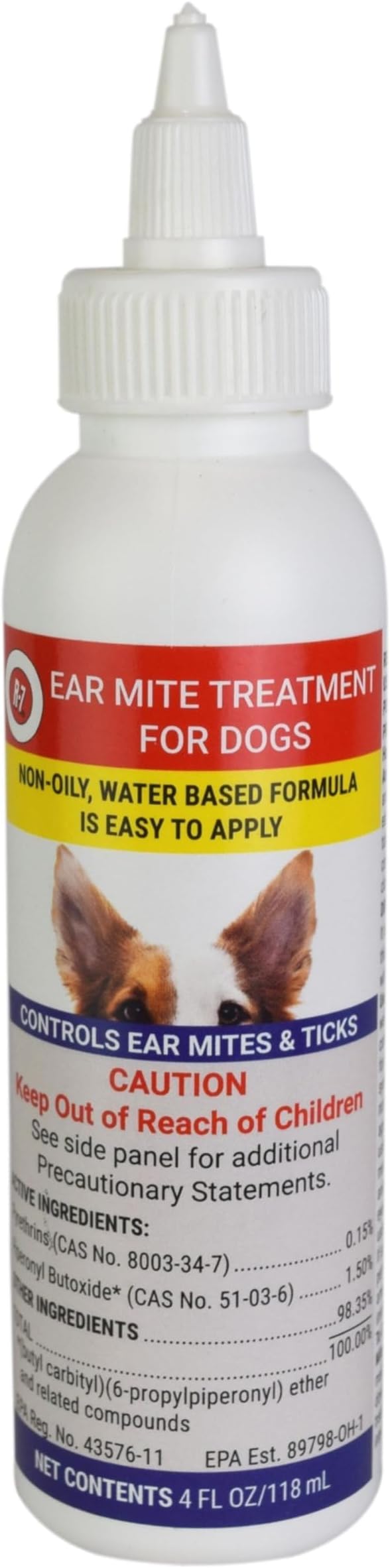 Miracle Care R7 Ear Mite Treatment for Dogs, 4 Ounce | Control Ear Mites and Ticks, Reduce Itching and Irritation, Non-Oily, Water Based
