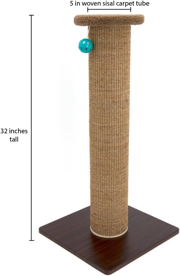 Kitty City Tall Sisal Cat Scratching Post, 32” Durable Scratcher with Sturdy Base & Hanging Jingle Toy, Easy Assembly, Furniture Protection for Indoor Cats - Brown