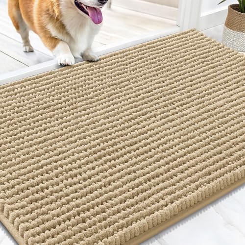 OLANLY Dog Door Mat for Muddy Paws 30x20, Extra Absorbent Chenille Mud Mat