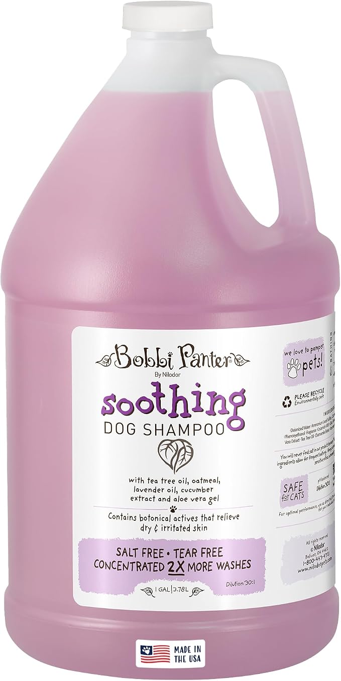 Bobbi Panter Soothing Dog Shampoo Tea Tree, Lavender, Cucumber & Oat Protein – Natural Formula for Sensitive Skin & Irritation Relief, Tear-Free, 30:1 Concentrate, Made in USA, 1 Gallon