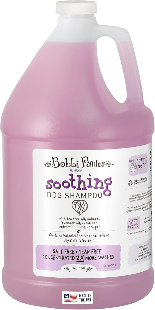 Bobbi Panter Soothing Dog Shampoo Tea Tree, Lavender, Cucumber & Oat Protein – Natural Formula for Sensitive Skin & Irritation Relief, Tear-Free, 30:1 Concentrate, Made in USA, 1 Gallon