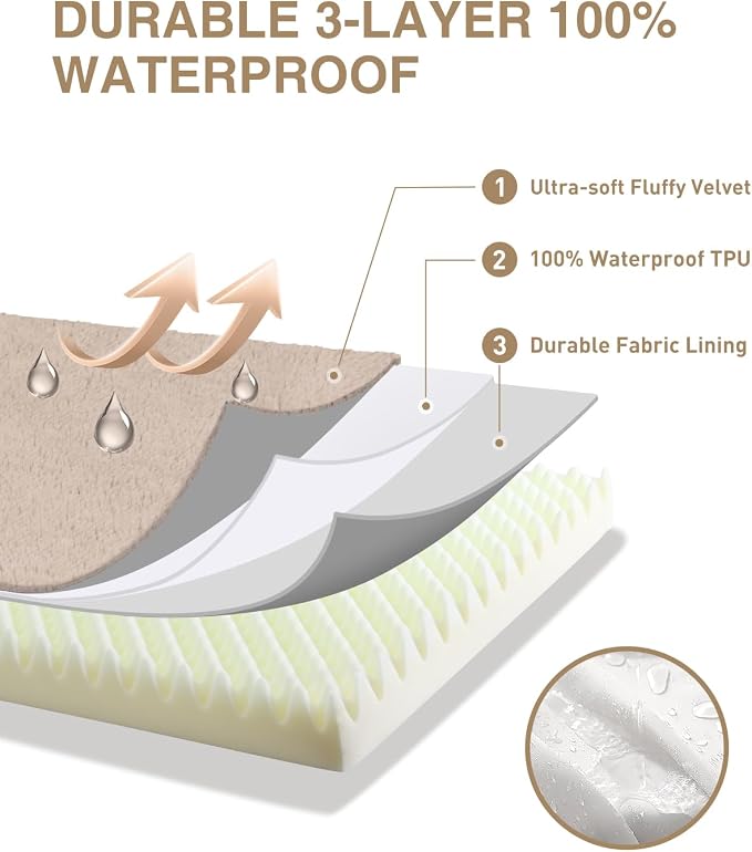 KSIIA Orthopedic Dog Bed for Large Dogs with Waterproof Lining, Khaki,35x22 | Deluxe Soft Plush Dog Crate Bed, Washable Pet Mat with Removable Cover & Egg Crate Foam for Large Dogs Sleeping & Relaxing