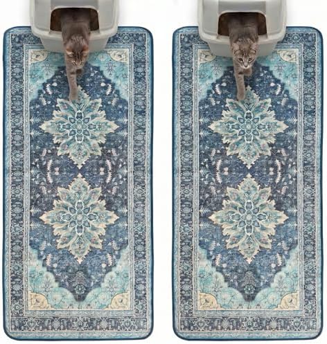Hompet Cat Litter Mat 2 Pack, 24x60 Large Machine Washable Trapping Mats for Cats, Super Absorbent & Urine-Proof Cat Litter Box Mat for Floor, Waterproof & Non Slip Kitty Litter Rug