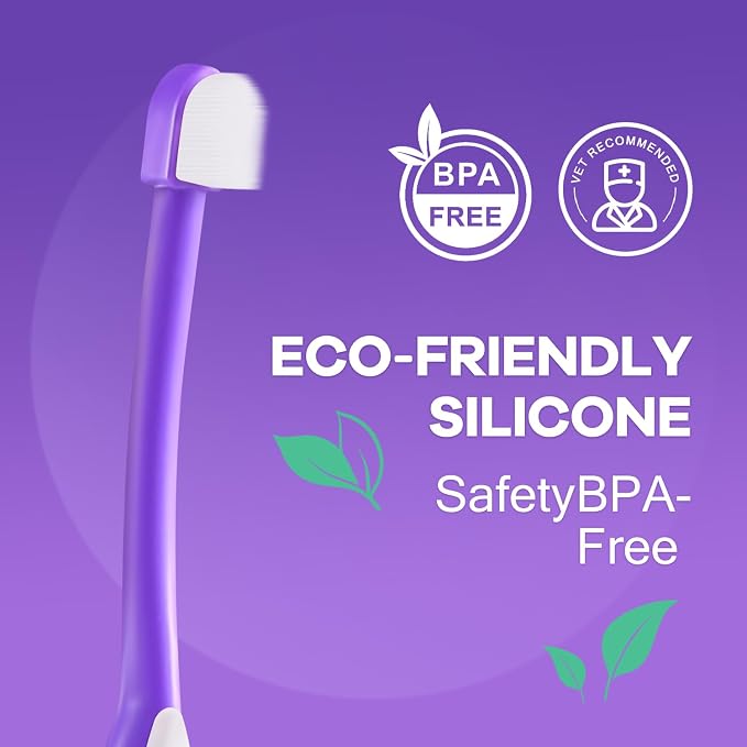 Zero-Pressure Pet Toothbrush for Cats & Small Dogs, Purple | Gentle Gum Comfort. Hygienic Standing Base. Soft Brushing Feel. Easy Daily Routine for Delicate Mouths.