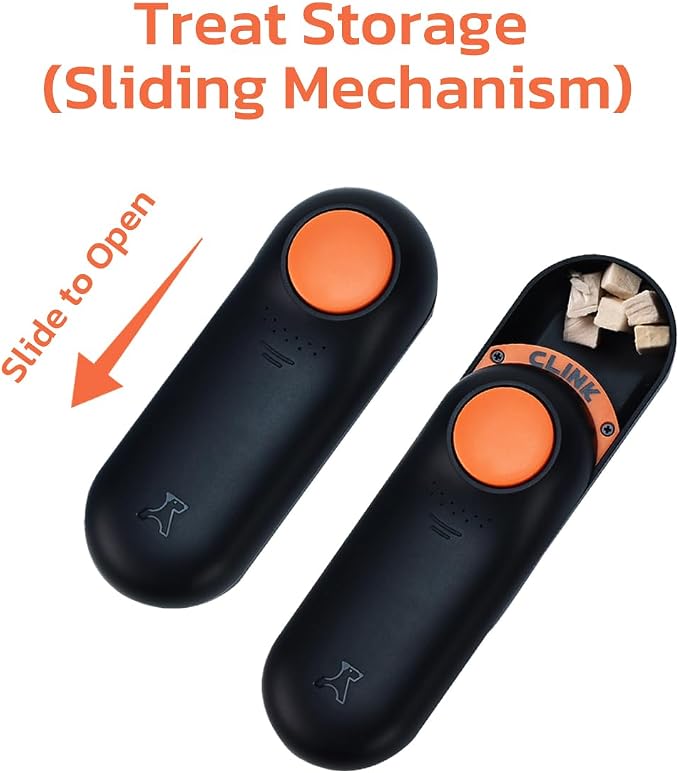 Clink Design Dog Training Clicker & Dog Clicker with Treat Storage, Black | Clicker Dog Trainer, Compact Dog Clicker for Puppy Training or Cat Clicker, 2.36 oz