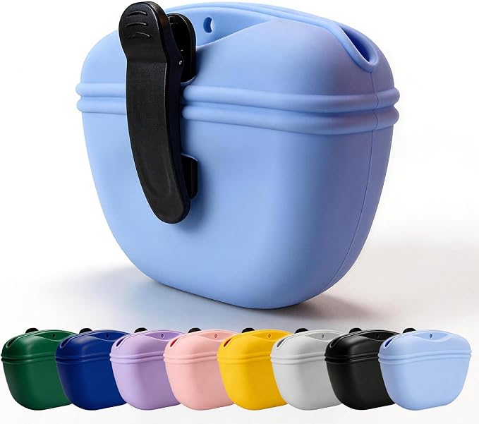 Dog Treat Pouch for Training, Silicone Dog Treat Bag with Strong Clip, Hands-Free Puppy Training Treat Holder, Portable Pet Snack Pouch for Walking, Agility, Obedience Training & Outdoor Use
