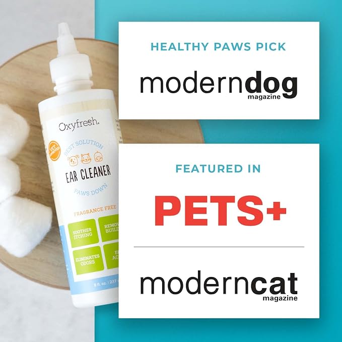 Oxyfresh Advanced Ear Cleanser for Dogs & Cats – Fast Acting Pet Ear Wash | Gentle Ear Cleanser for Dogs Works Great for Routine Dog Ear Wash and Cat Ear Cleans Wax & Debris For Stinky Dog & Cat Ears