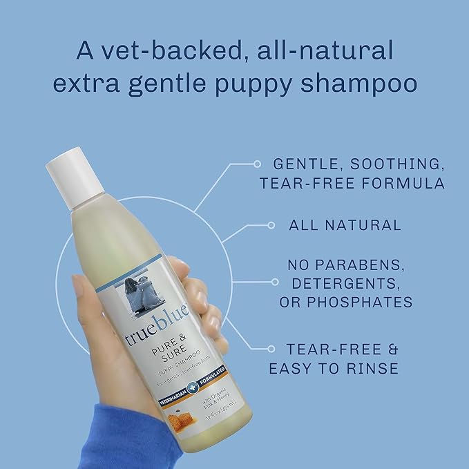Trueblue Pure & Sure Puppy Shampoo – Cleansing Wash, Deodorizing, Moisturizing – Toxin Free, Milk, Honey Natural Botanical Blend – Tearless Dog Shampoos – 12 Fl. Oz.