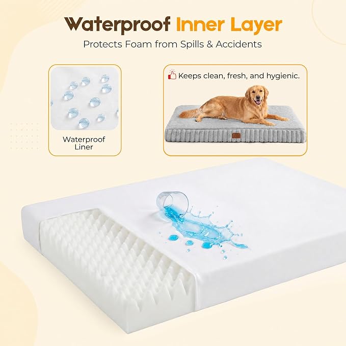Orthopedic Dog Bed for Extra Large Dog, Waterproof Pet Bed,Non-Slip Bottom and Egg-Crate Foam with Removable Washable Cover Crate Bed,Grey,42"x30"x4"