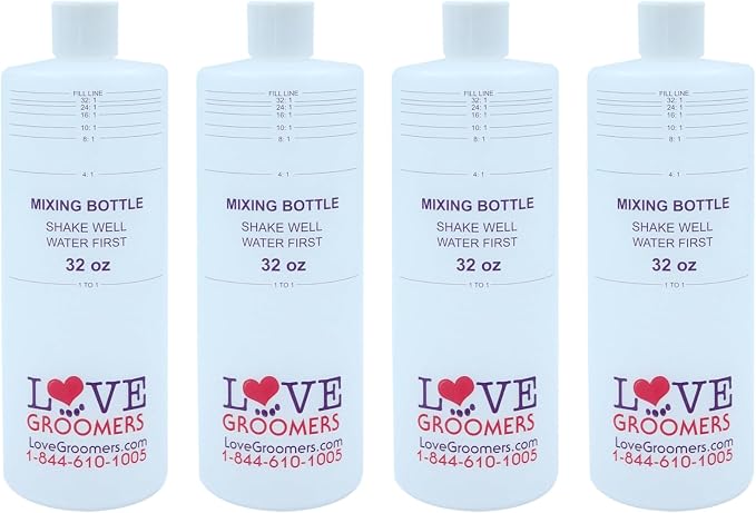 Groomer ESSENTALS 32oz Dilution Bottles - Set of 4 - Professional Dog Grooming Mixing Bottles for Shampoo, Conditioner, and Solutions