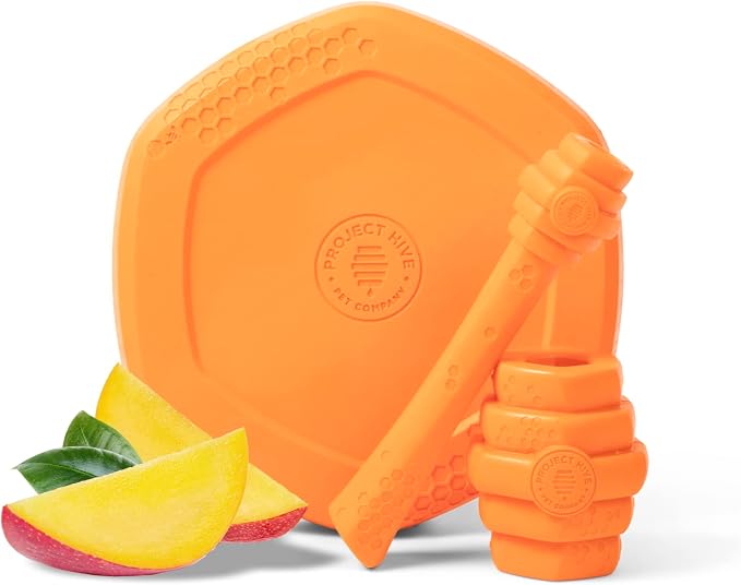 PROJECT HIVE ·PET COMPANY· Dog disc - Great for Fetch - Includes a Lick mat on Back - Floats in Water, Smooth Glide - Made in The USA (Sweet Mango)