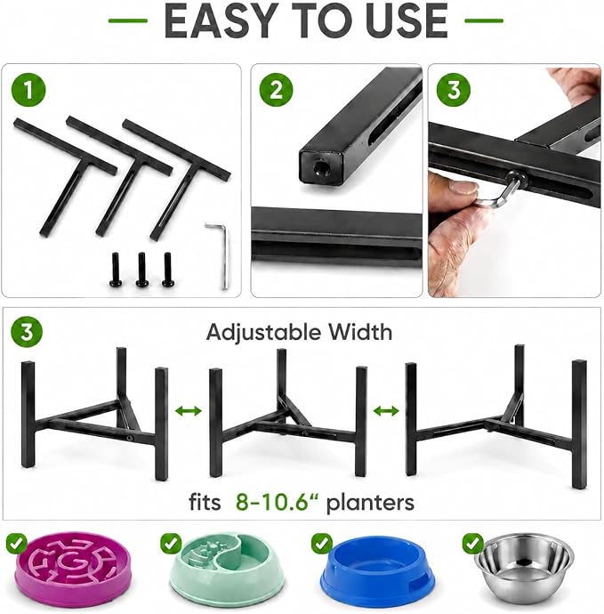 Adjustable Width Dog Bowl Holder - Single Bowl Feeder for Medium to Large Breed Dogs, fits Bowls from 8-11 inches, Sturdy Metal Construction, Ergonomic Design (Bowl not Included) (1-Pack)