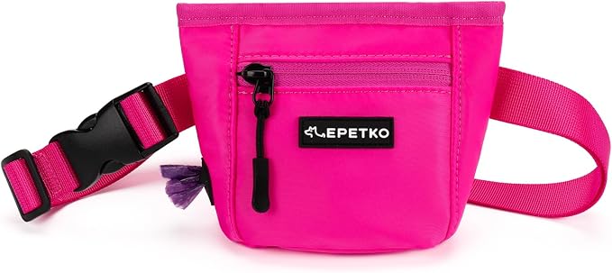 Dog Treat Pouch, Powerful Magnet Closure Device Dog Training Treat Bag Large Capacity Pet Treat Pouch with Poop Bag Dispenser Treat Bag for Dog Training with Metal Waistband Clip (Pink)