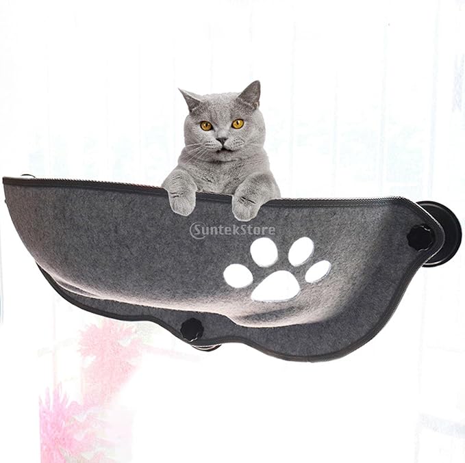 Cat for Window Cars, Sill with Washable Cushion Pad, Suction Cups Space Saving, Pet Resting Seat Window Perch, Grey