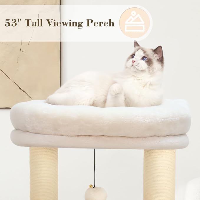 Modern Cat Tree, 53" Tall Cat Trees for Indoor Cats, Cat Condo Natural Sisal with Scratching Posts, Hand-Woven Tower & Top Perch, Cat-Tree for Kittens Climb Play & Rest