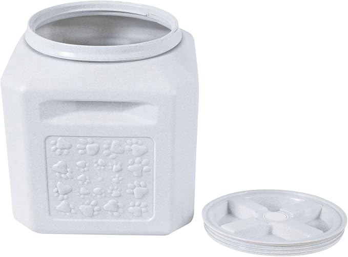 Vittles Vault Pawprint Pet Food Storage Container For Dog Food, Kibbles/Bird Seed/Oatmeal/Rice/Flour/Cereal, BPA Free, Plastic, Sealed Airtight For Cat Food, Up To 25 lb, Made in USA, With Scoop, Gray