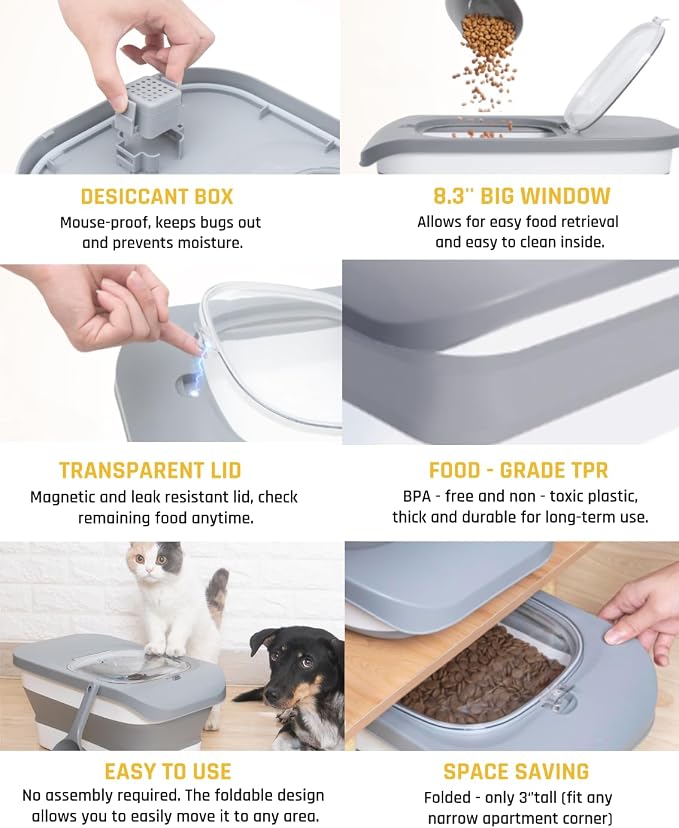 HOYTAMDAR 13Lbs Collapsible Dog Food Storage Container,Dog Food Container | Pet Food Storage Container with Airtight Lid,Measuring Scoop,Cat Food Storage Container Dry Food for Pets,Rice,Cereal