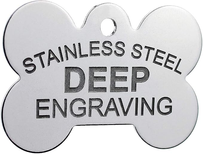 DEEP Custom Stainless Steel Pet ID Tags Front and Back Engraved Dog Tags Personalized for Dogs and Cats (XL Bone 1-1/3"x2)