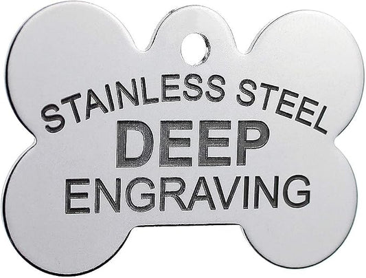 DEEP Custom Stainless Steel Pet ID Tags Front and Back Engraved Dog Tags Personalized for Dogs and Cats (XL Bone 1-1/3"x2)