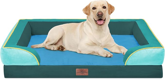 Comfort Expression Orthopedic Dog Bed for Extra Large Dogs with Bolster | Waterproof Dog Couch Bed with Washable Cover & Non-Slip Bottom, Supportive Egg Crate Foam XL Pet Bed, 42x30 Inch