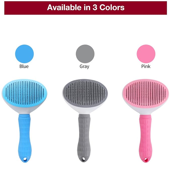 Self-Cleaning Slicker Brush for Dogs Cats - Upgraded Deshedding Grooming Tool with One-Click Clean, Ergonomic Grip & Gentle Massage Tips - Ideal for Long/Short Haired Pets, Blue