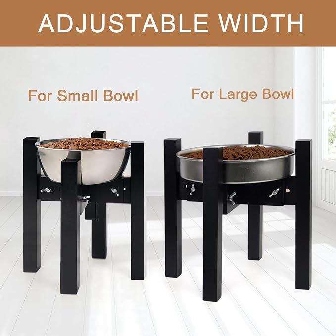 Elevated Dog Bowl Stand Adjustable Dog Food Holder 10”H Medium Black | 10” Elevated Dog Bowl Stand, Medium Dogs, Adjustable, Fits 7”-10” Bowls, Single Bowl Holder, Natural Bamboo, Classic Black