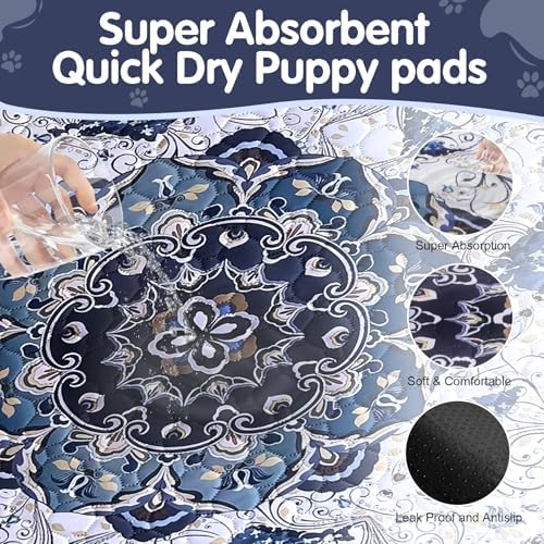 Washable Puppy Dog Pee Pad, 2 Pack Reusable Pee Pads for Dogs, Super Absorbent Leakproof Dog Pads Training Pads with Bohemia Patterns for Potty Training, Incontinence, 24” x 36”