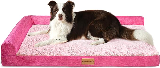 Patas Lague Orthopedic Large Dog Bed Washable Pet Sofa Bed 42''X28''Pink | 2-Sided Bolster Egg-Crate Foam Dog Couch Large Sized Dogs, Waterproof Removable Washable Cover, Nonskid Bottom Pet Crate Mat