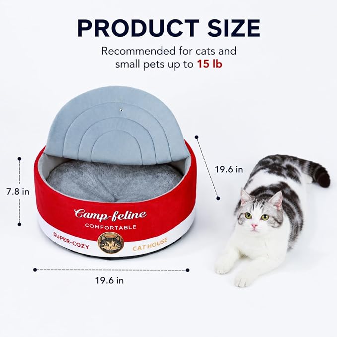 PECHVINO Can-Shaped Cat Bed – Ramen Bowl Cat Bed with Cover | Cute Enclosed Bed with Ultra-Soft Cushion, Private & Cozy Design for Cats & Small Dogs