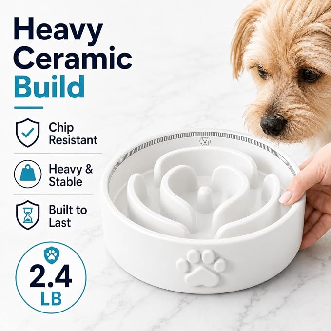 Slow Feeder Dog Bowls – 1.5-Cup Ceramic Dog Bowl Slow Feeder – Microwaveable Dog Slow Feeder for Small and Medium Dogs – Lead and BPA-Free Ceramic Pet Bowl – Pet Feeder for Fast Eaters
