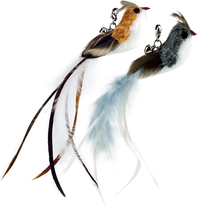 TTcat Cat Toy Replacement Cat Toy Refills, 4 Pcs Simulation Insects and Bird Feathers Refills, cat Wand Toy attachments for Cat Wand.