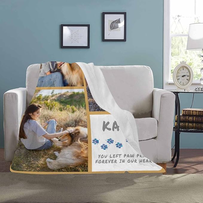 Artsadd Custom Memorial Blanket with Photos and Name-in Loving Memory Gifts Personalized for Loved Ones Lost-Remembrance Blankets for Dogs Cats Pets Lover-Three Pictrures