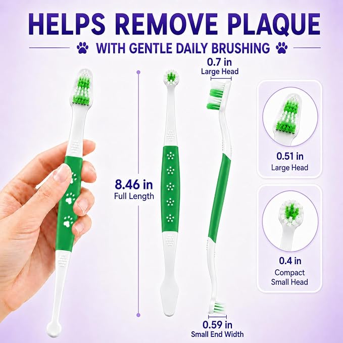 Dog Toothbrush, Dual-Head, for Medium-Large Dogs, Green | Soft Bristles for Gentle Cleaning ,60° Curved Bristles for Better Coverage ,Comfortable for Sensitive Gums