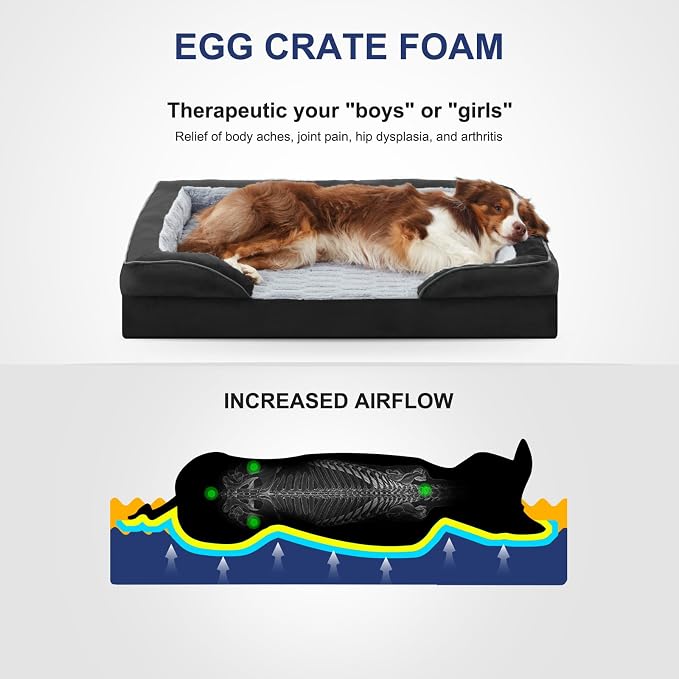 FURTIME Orthopedic Extra Large Dog Bed, Waterproof Dog Beds, 48x35x6.5 Supportive Foam Pet Couch Bed with Removable Washable Cover and Nonskid Bottom