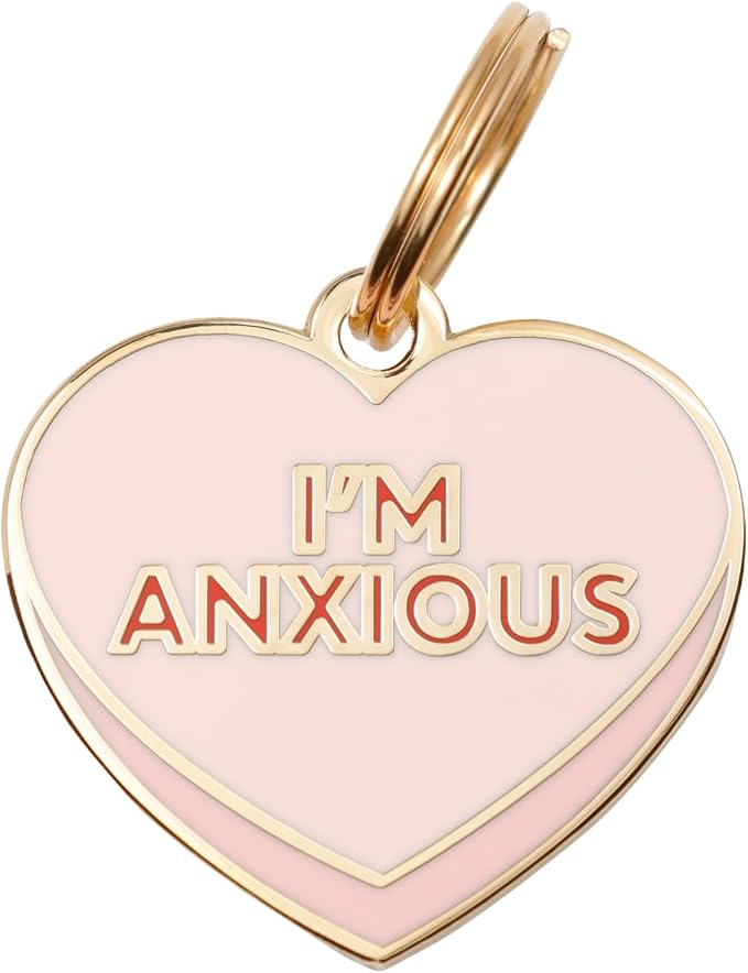 Two Tails Pet Company Personalized 'I'm Anxious' Pet ID Tag & Collar Charm - Custom Engraved Dog Tags for Pets - Luxury Brass, Gold Plating