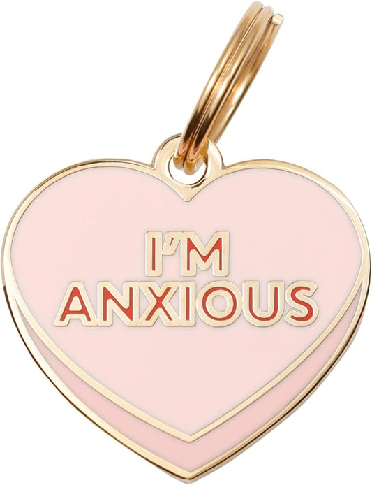 Two Tails Pet Company Personalized 'I'm Anxious' Pet ID Tag & Collar Charm - Custom Engraved Dog Tags for Pets - Luxury Brass, Gold Plating
