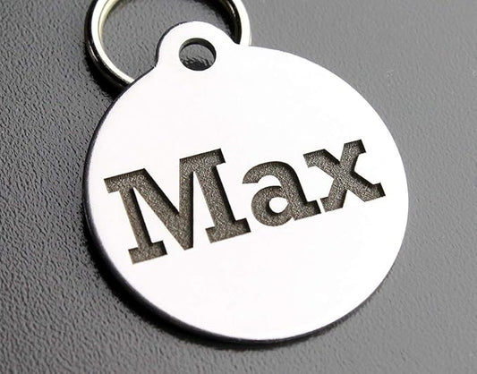 DEEP Custom Stainless Steel Pet ID Tags Front and Back Engraved Dog Tags Personalized for Dogs and Cats (Round 1-1/4"X1-1/8)