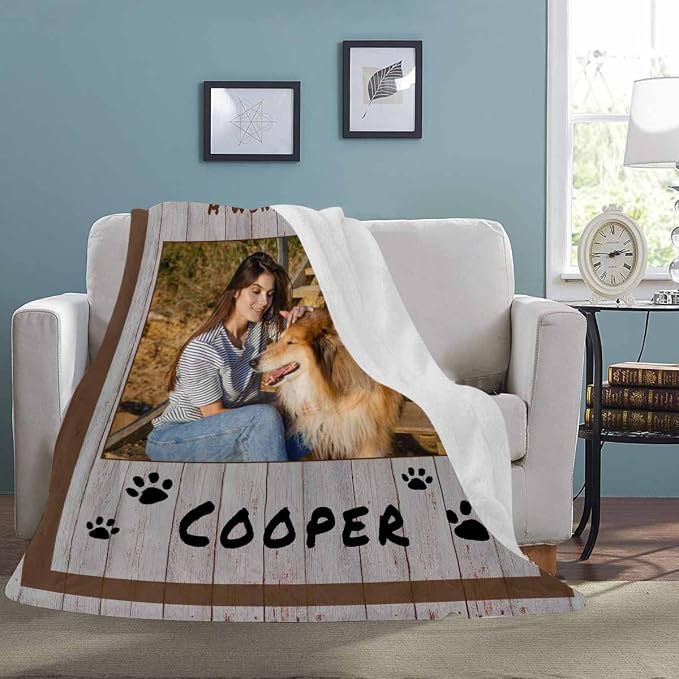 Artsadd Custom Memorial Blanket with Photos and Name-in Loving Memory Gifts Personalized for Loved Ones Lost-Remembrance Blankets for Dogs Cats Pets Lover-Brown