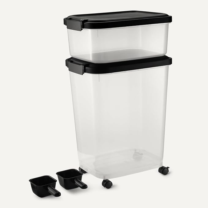 Amazon Basics Pet Food Storage Container Set, 30lbs and 10lbs with Scoop, for Dogs and Cats