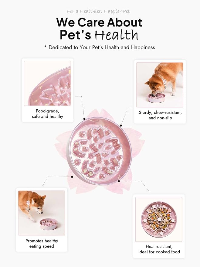 LE TAUCI Ceramic Slow Feeder Dog Bowls Small Breed, 0.6 Cups Dog Food Dish for Fast Eaters, Puzzle Bowl for Small Dogs and Cats,Sakura Pink