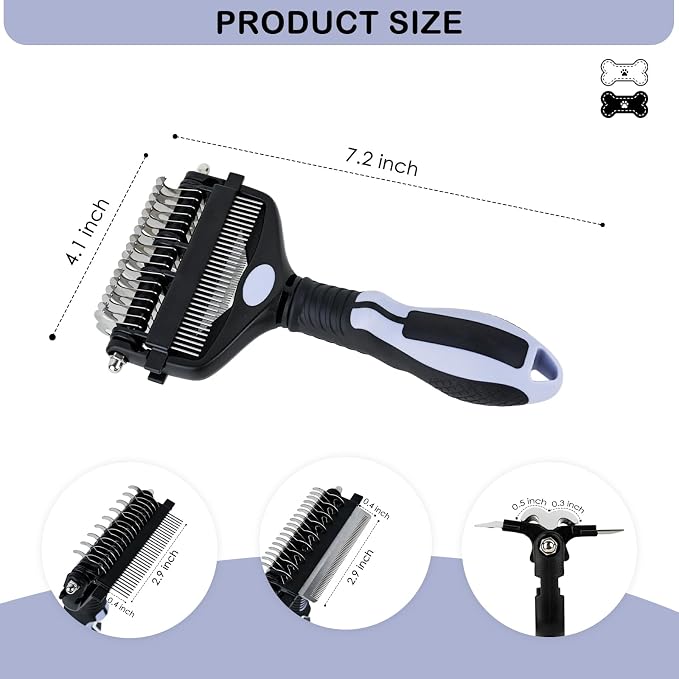 3-IN-1 Pet Deshedding and Grooming Brush Tool | Grooming Brush for Dogs and Cats with Undercoat Rake & Dematting Comb for Matted Fur Removal Long and Short Haired Dogs Cats