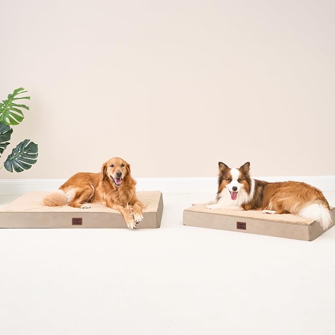 EHEYCIGA Orthopedic Dog Bed Large with Removable Washable Cover, 35IN Khaki | Egg Crate Foam Support, Durable Oxford fabric, Non-Slip Bottom, Machine Washable, Soft Waterproof Plush Pet Bed Mat For Crate