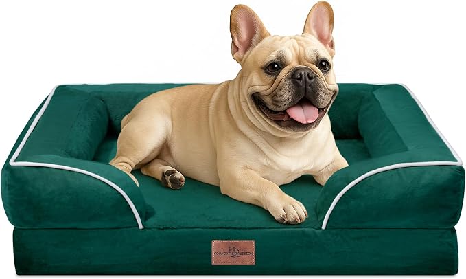 Comfort Expression Orthopedic Dog Bed for Medium Size Dog with Bolster | Waterproof Dog Couch Bed with Washable Cover & Non-Slip Bottom, Supportive Egg Crate Foam Medium Pet Bed, 30x20 Inch